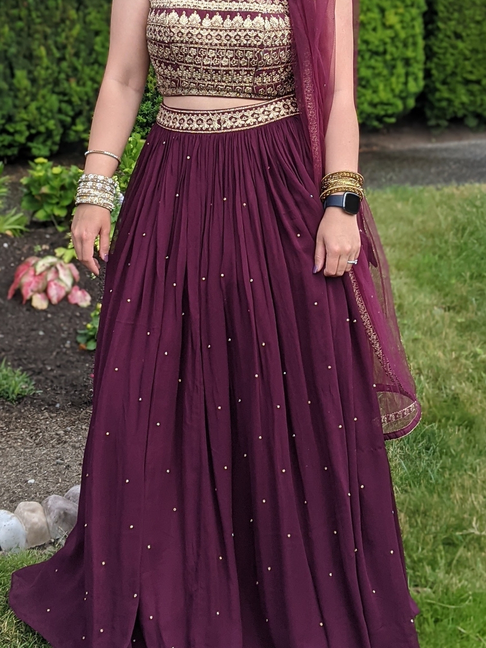 Elegant Maroon Embellished Skirt - Women's Occasion Wear